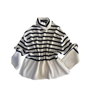 Vintage GAP Navy Cream Cotton Striped Turtleneck Sweater S